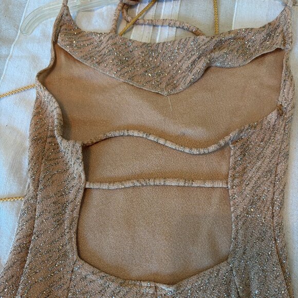 Vintage Y2K Jump Brand Body-Con Gown – Deep Gold Glitter, Size 3/4, NWT - Picture 5 of 7
